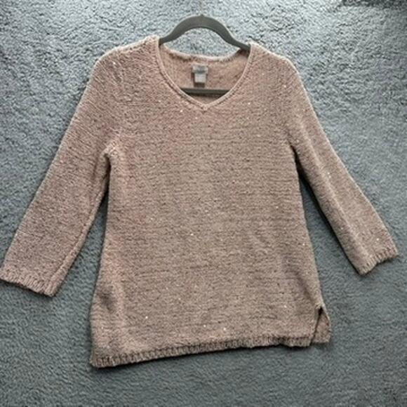 Chico's Size 1 (Medium / Size 8) Pink Sparkly Sweater V-Neck Soft - Picture 4 of 9